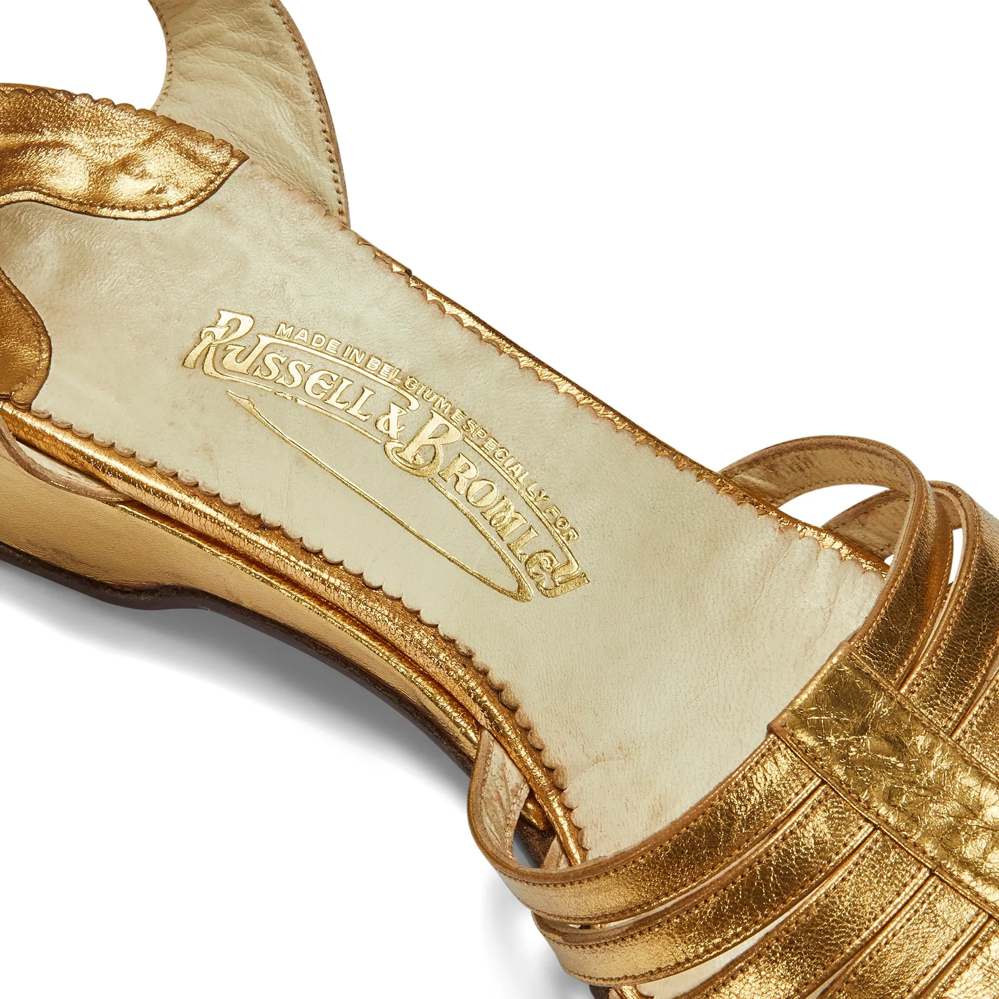 1930s Russell and Bromley Gold Low Wedge Sandal 39.5