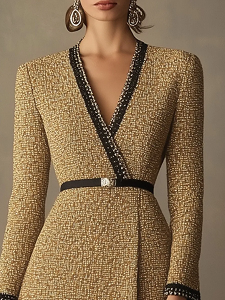 【24-hour shipping】High-End Loose Fashionable And Elegant Ribbon Long Tweed Dress