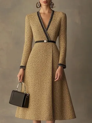 【24-hour shipping】High-End Loose Fashionable And Elegant Ribbon Long Tweed Dress