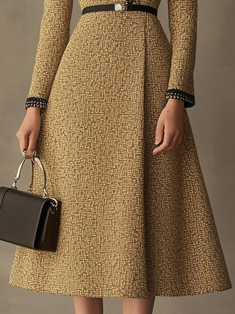 【24-hour shipping】High-End Loose Fashionable And Elegant Ribbon Long Tweed Dress