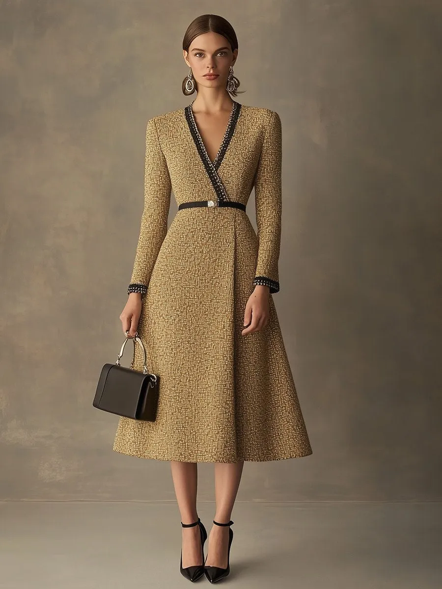 【24-hour shipping】High-End Loose Fashionable And Elegant Ribbon Long Tweed Dress