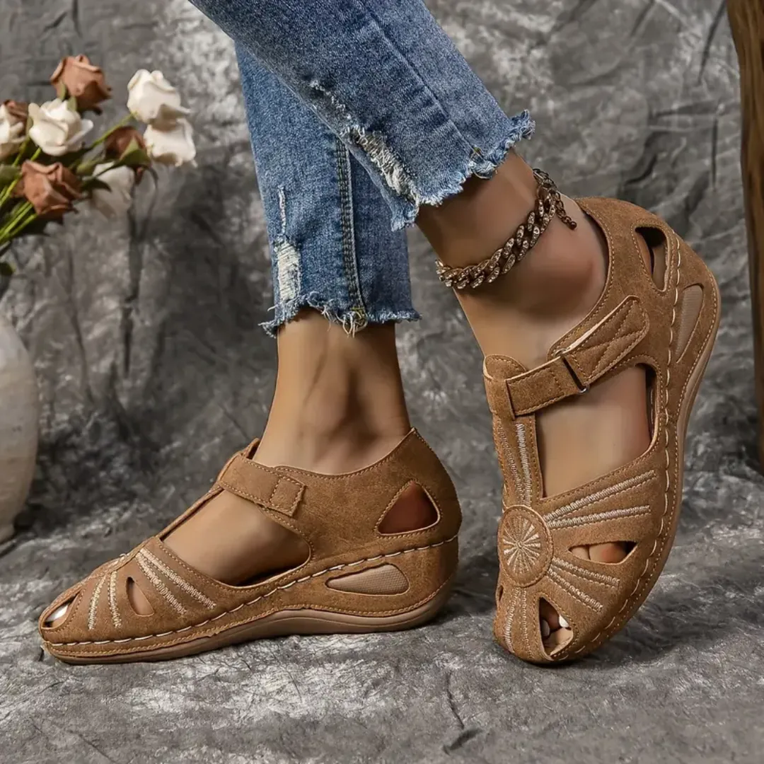 Airfleek Summer Floral Closed Toe Sandals For People With Bunions