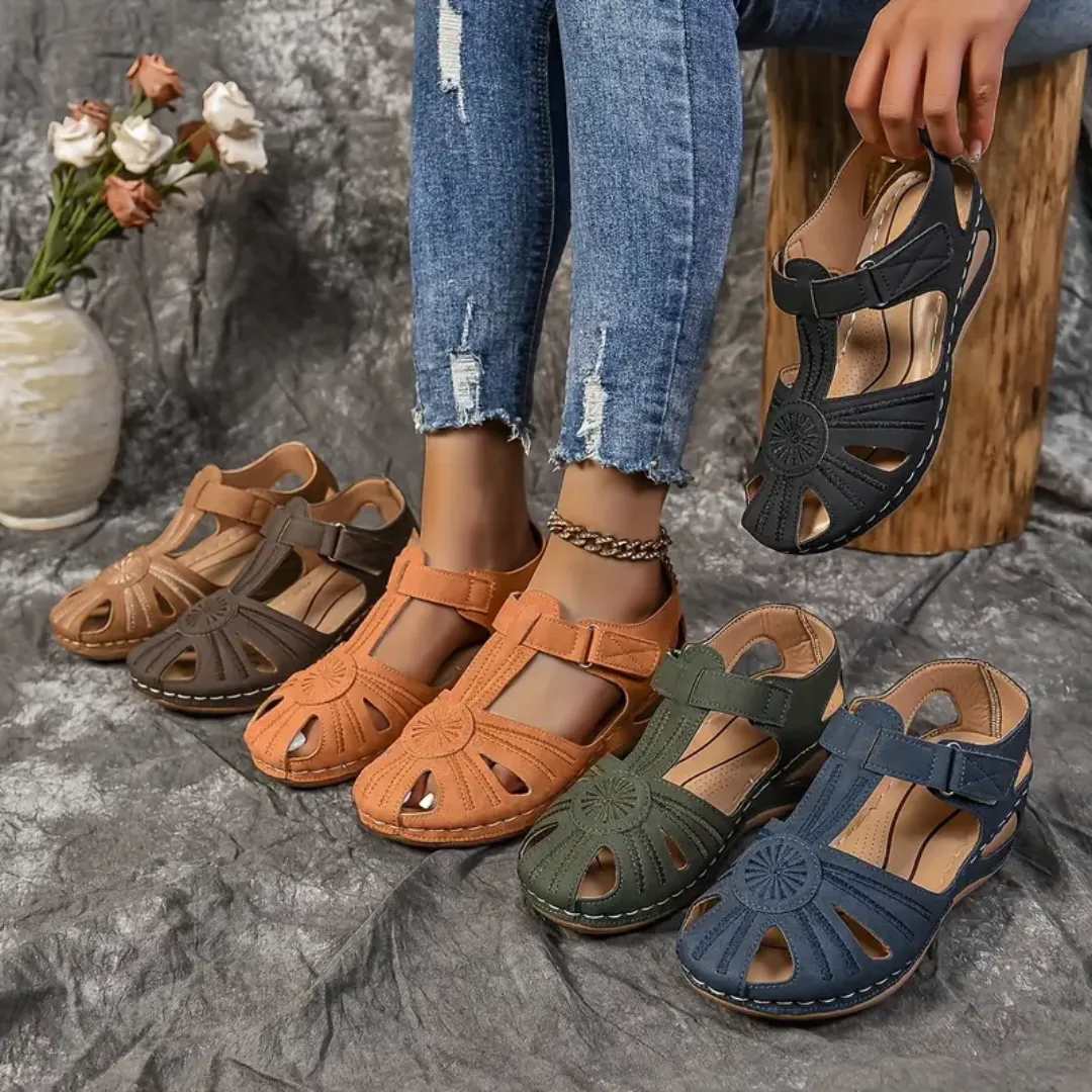 Airfleek Summer Floral Closed Toe Sandals For People With Bunions