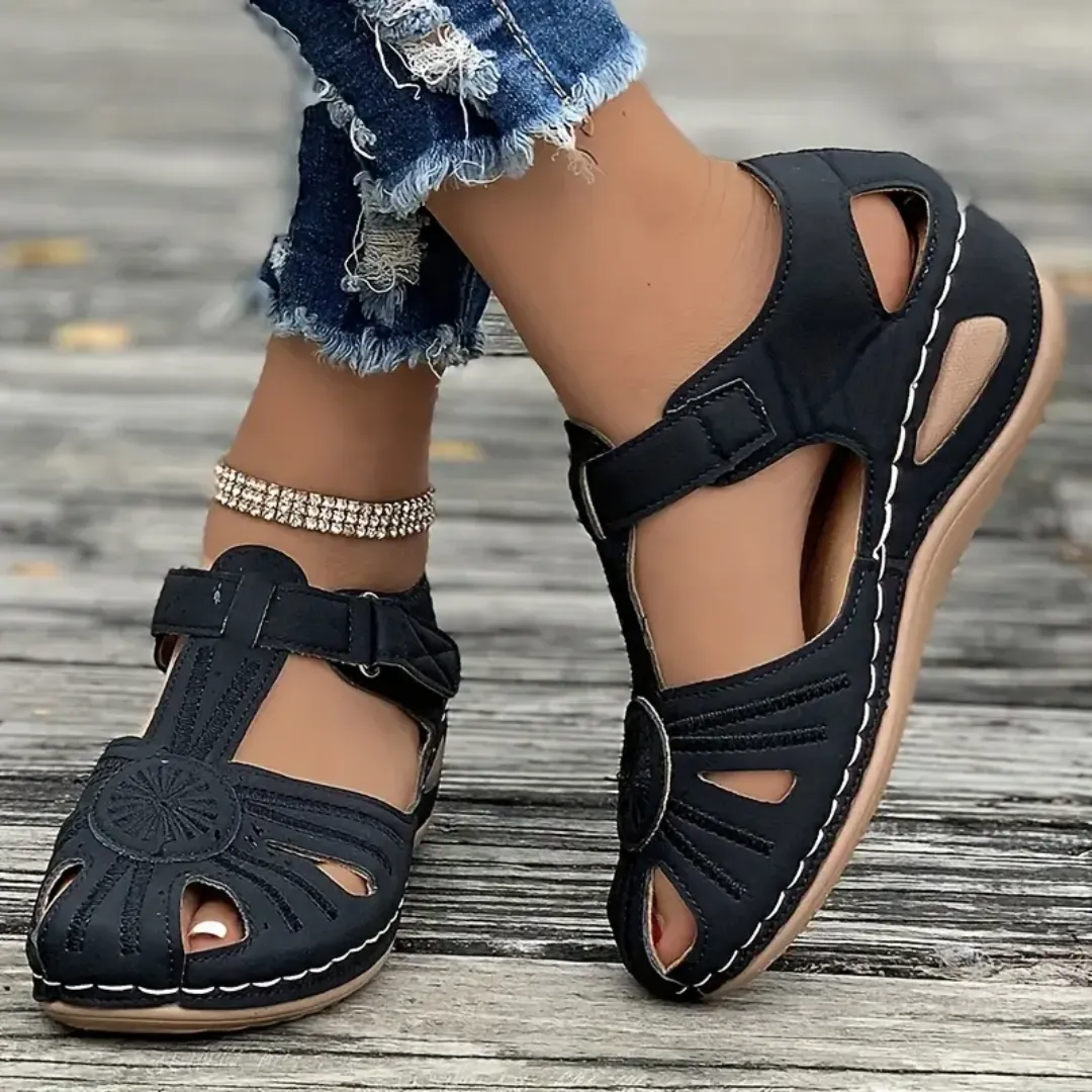 Airfleek Summer Floral Closed Toe Sandals For People With Bunions