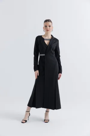 Black Blazer Dress with Luxe Embellished Collar
