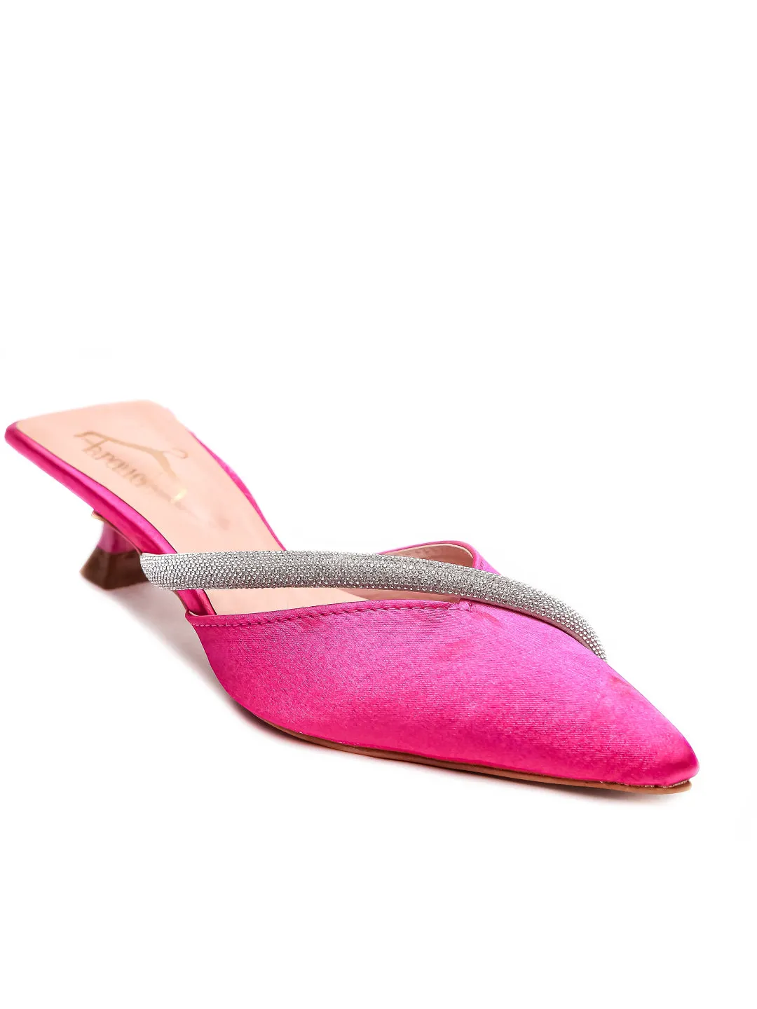 Brauch Pink Embellished Cross Rhinestone Kitten Heel Mules