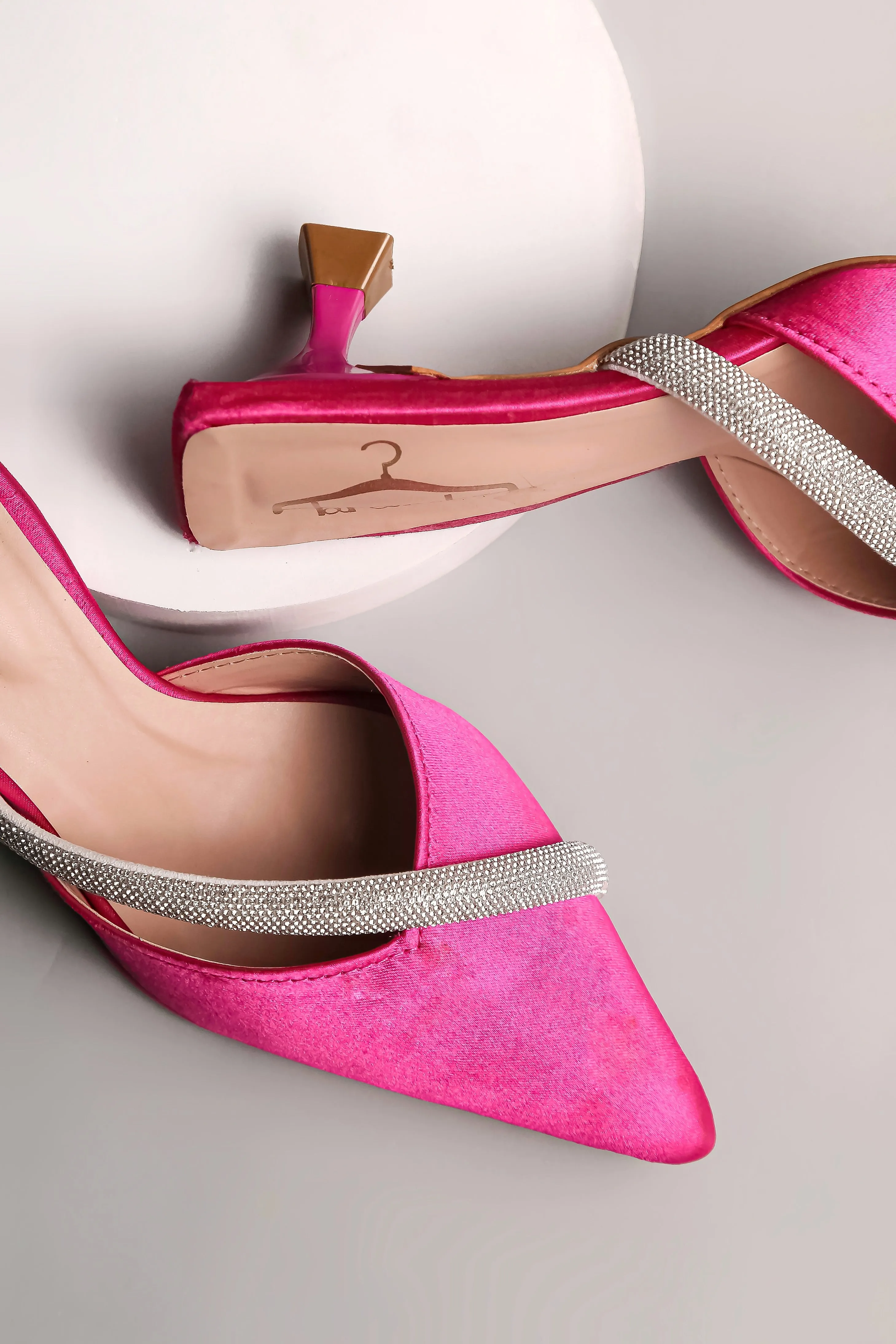 Brauch Pink Embellished Cross Rhinestone Kitten Heel Mules