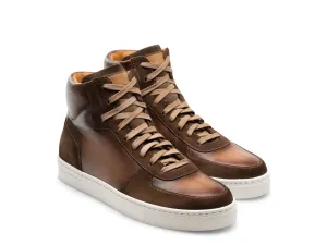 Brown Leather and Suede Porirua High Top Sneaker Boots