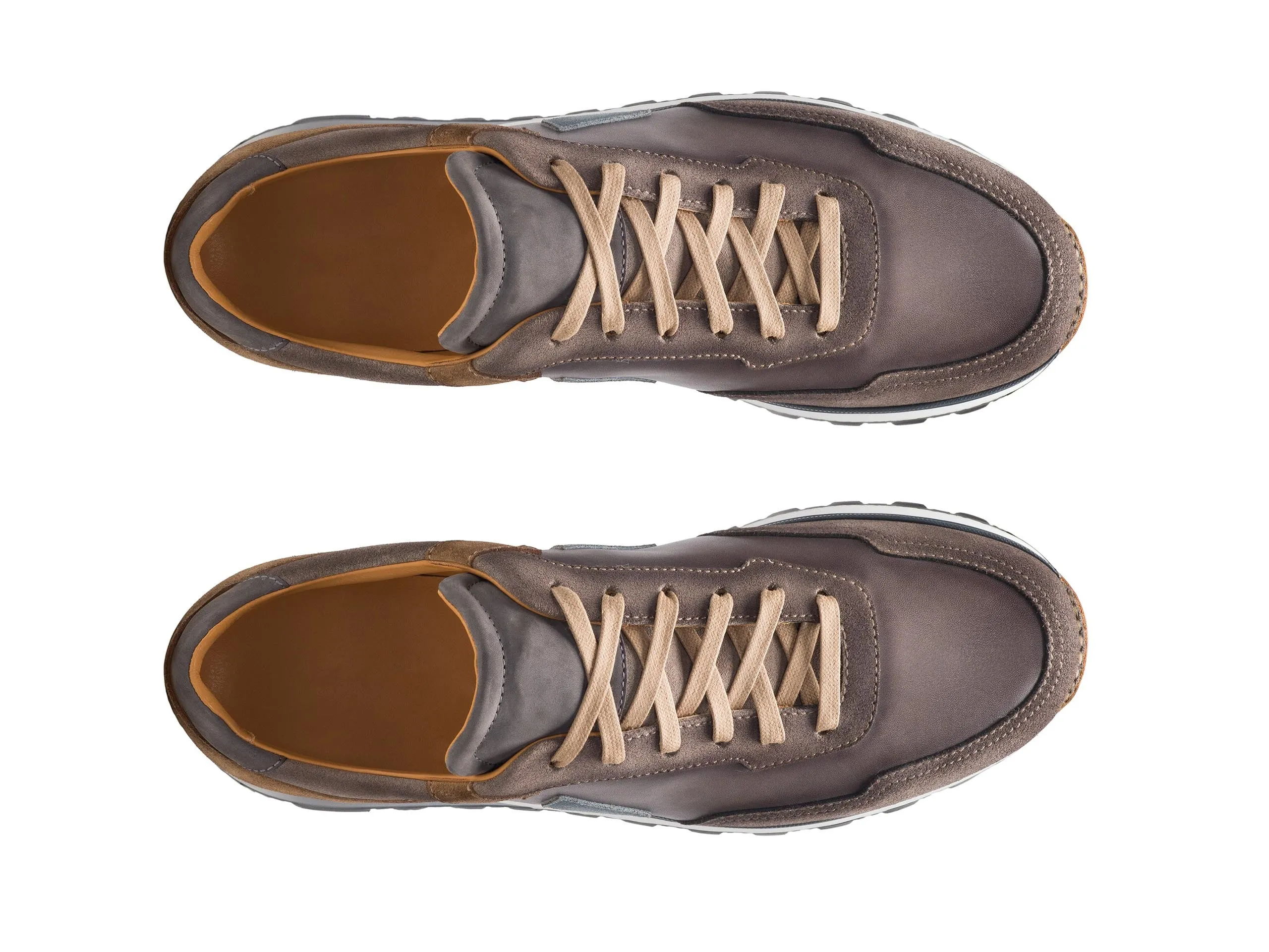 Brown Suede and Grey Leather Laivai Lace Up Running Sneaker Shoes