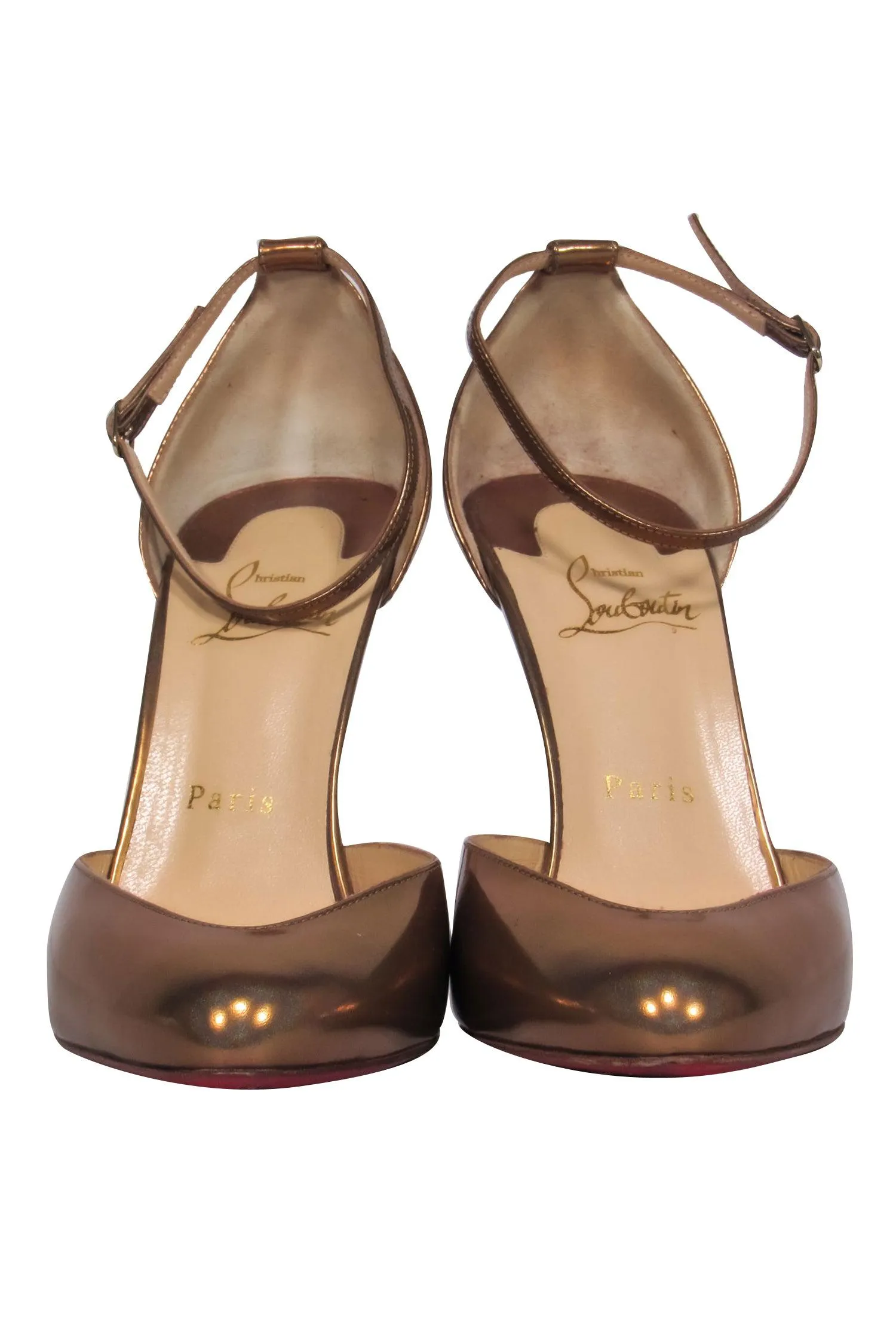 Christian Louboutin - Gold Round Toe Pumps w/ Ankle Straps Sz 8.5