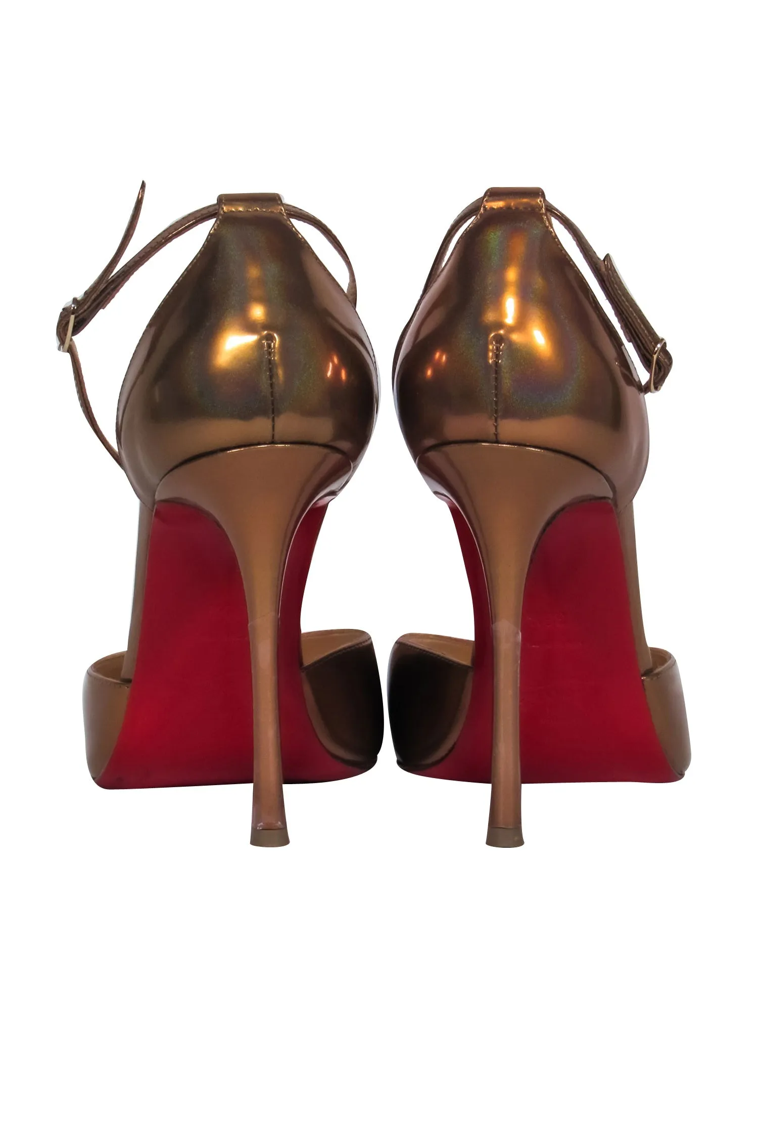 Christian Louboutin - Gold Round Toe Pumps w/ Ankle Straps Sz 8.5