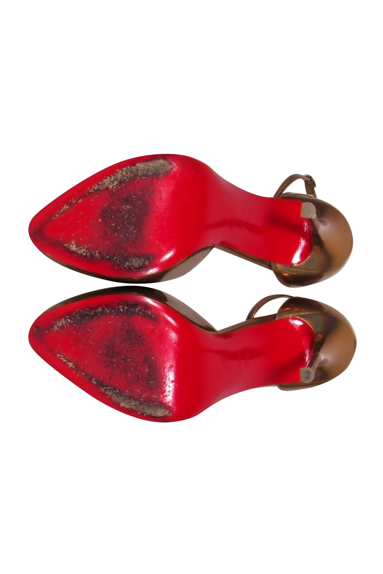 Christian Louboutin - Gold Round Toe Pumps w/ Ankle Straps Sz 8.5