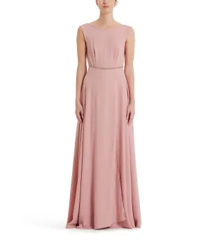 Crystals emebllished powder pink long party dress