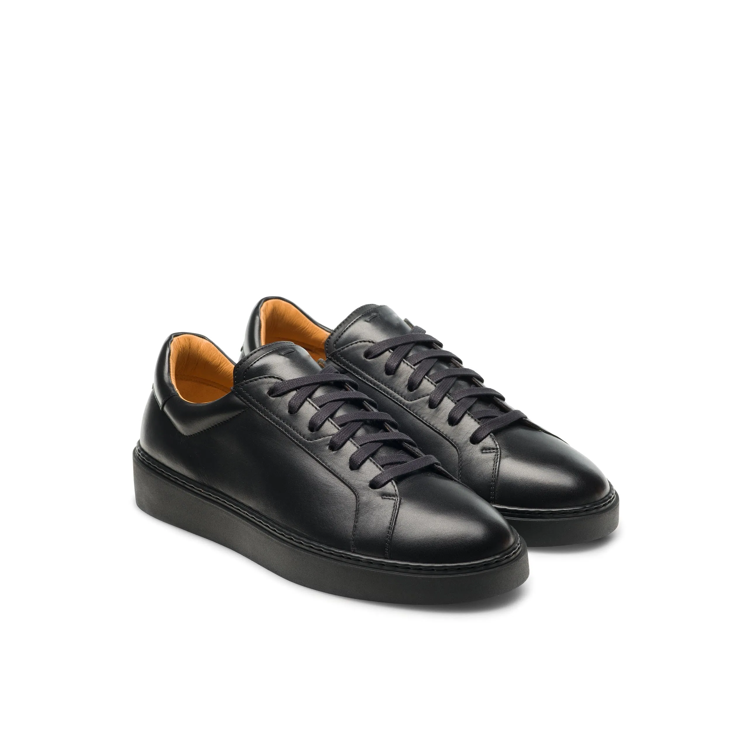 Height Increasing Black Leather Ferena Lace Up Sneakers - AW22