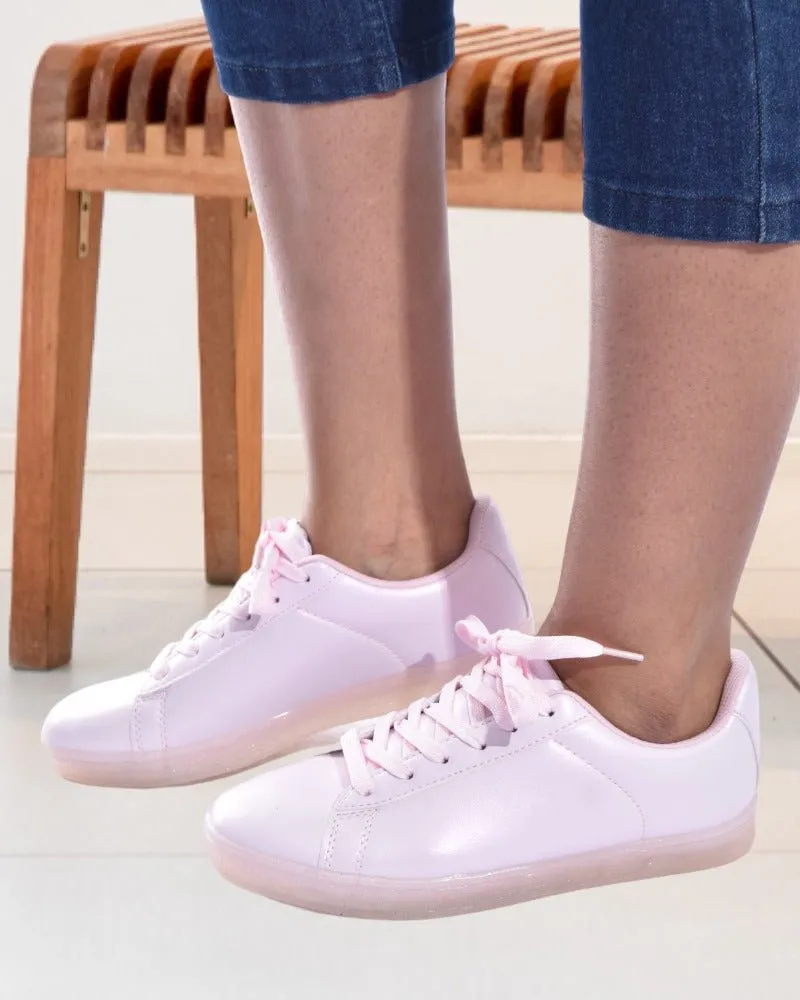 Ladies Pink Lace Up Sneaker