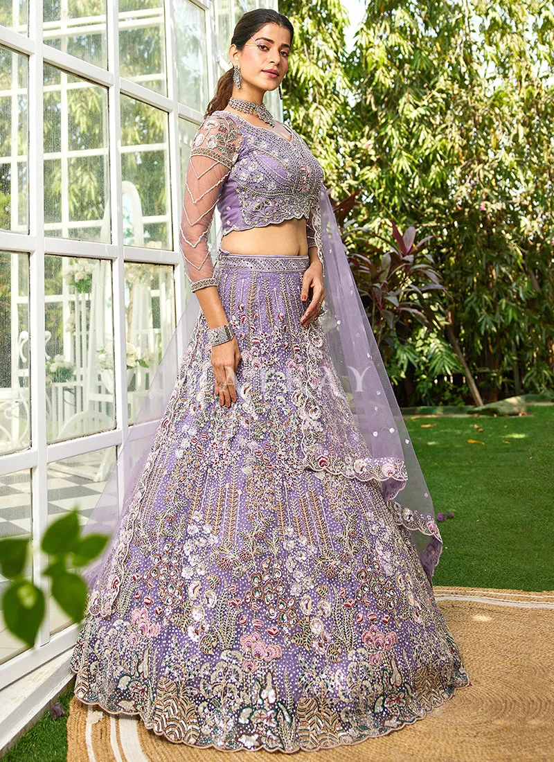 Lavender Floral Embroidery Bridal Lehenga Choli