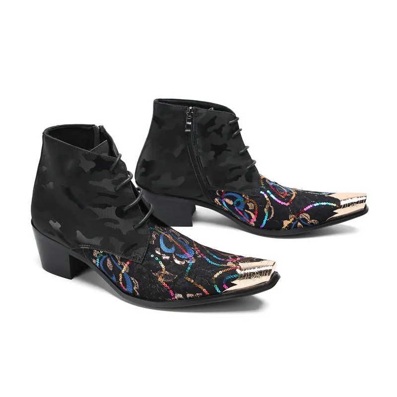 Men's trendy Chinese style Martin boots printed personalized high-top casual leather shoes breathable, comfortable and wear-resistant brand sneakers
