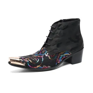 Men's trendy Chinese style Martin boots printed personalized high-top casual leather shoes breathable, comfortable and wear-resistant brand sneakers