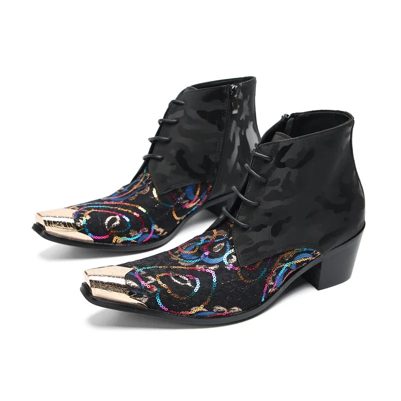 Men's trendy Chinese style Martin boots printed personalized high-top casual leather shoes breathable, comfortable and wear-resistant brand sneakers