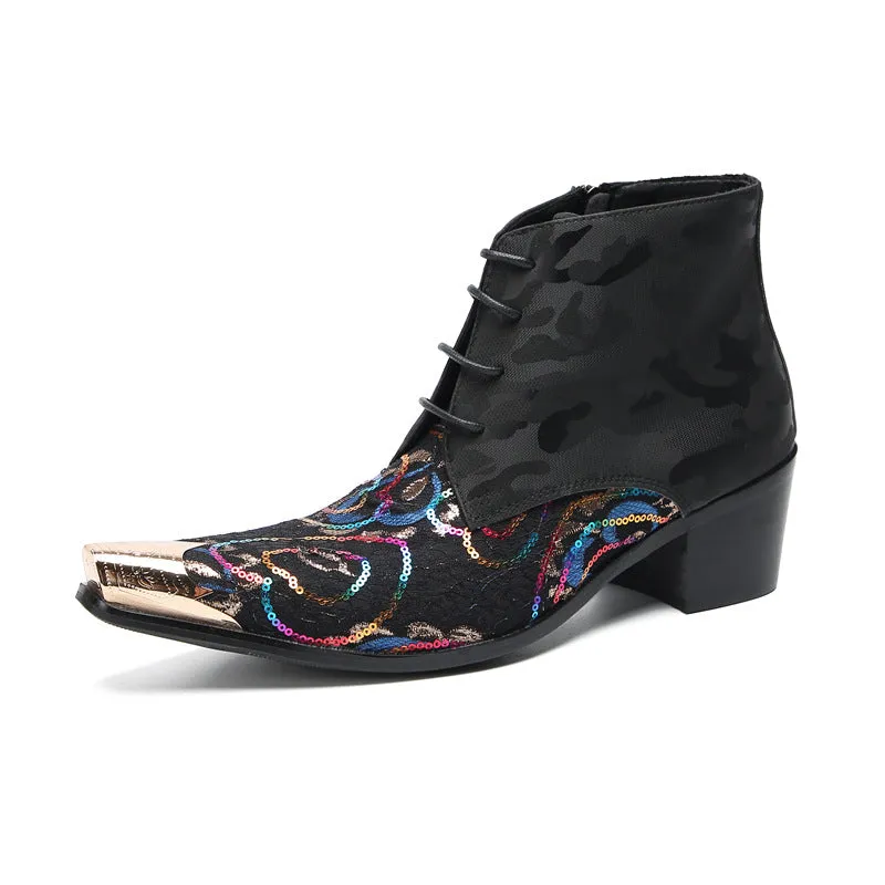 Men's trendy Chinese style Martin boots printed personalized high-top casual leather shoes breathable, comfortable and wear-resistant brand sneakers