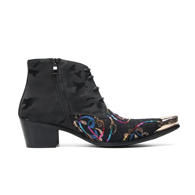Men's trendy Chinese style Martin boots printed personalized high-top casual leather shoes breathable, comfortable and wear-resistant brand sneakers