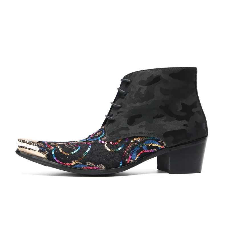 Men's trendy Chinese style Martin boots printed personalized high-top casual leather shoes breathable, comfortable and wear-resistant brand sneakers