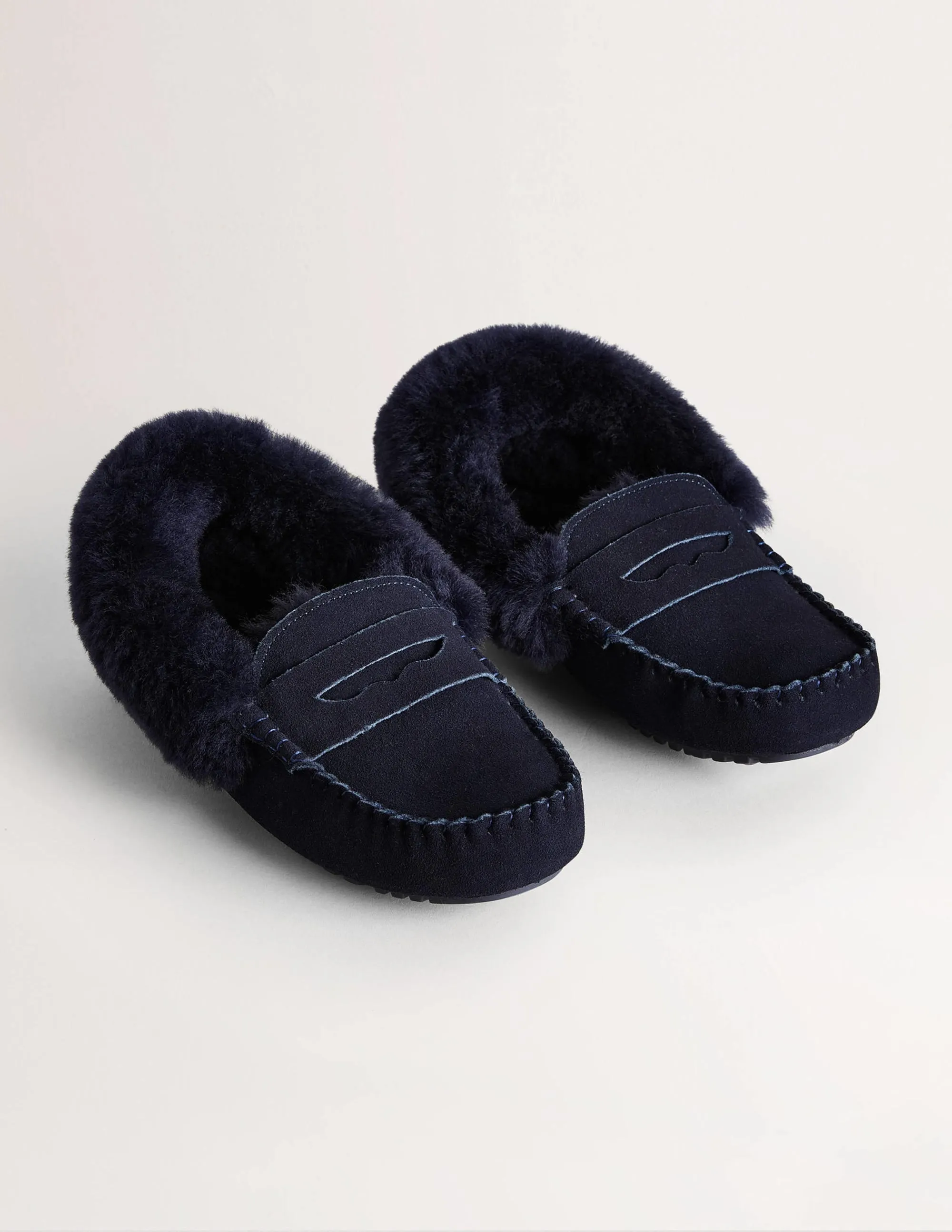 Moccasin Slippers-Navy Suede