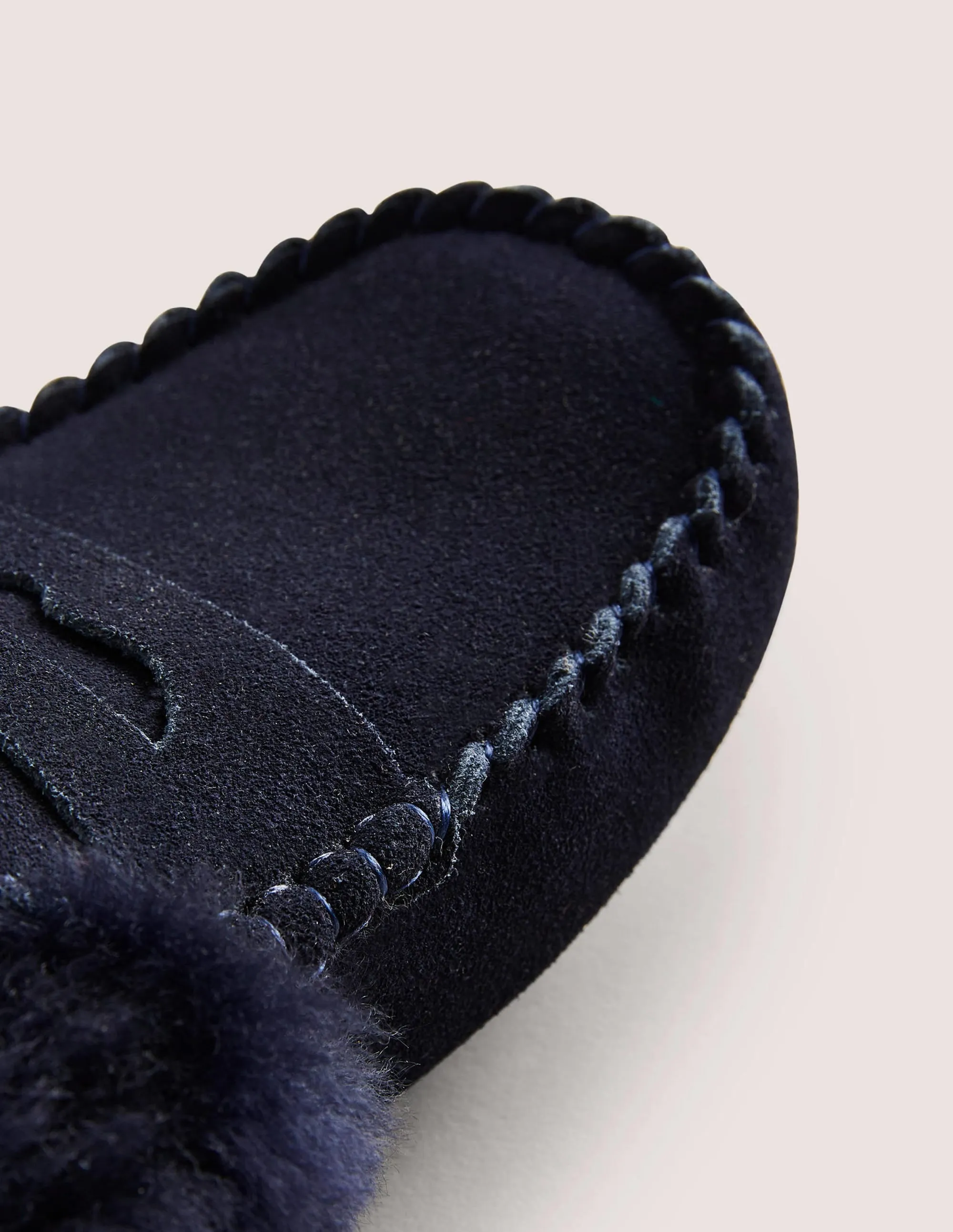 Moccasin Slippers-Navy Suede
