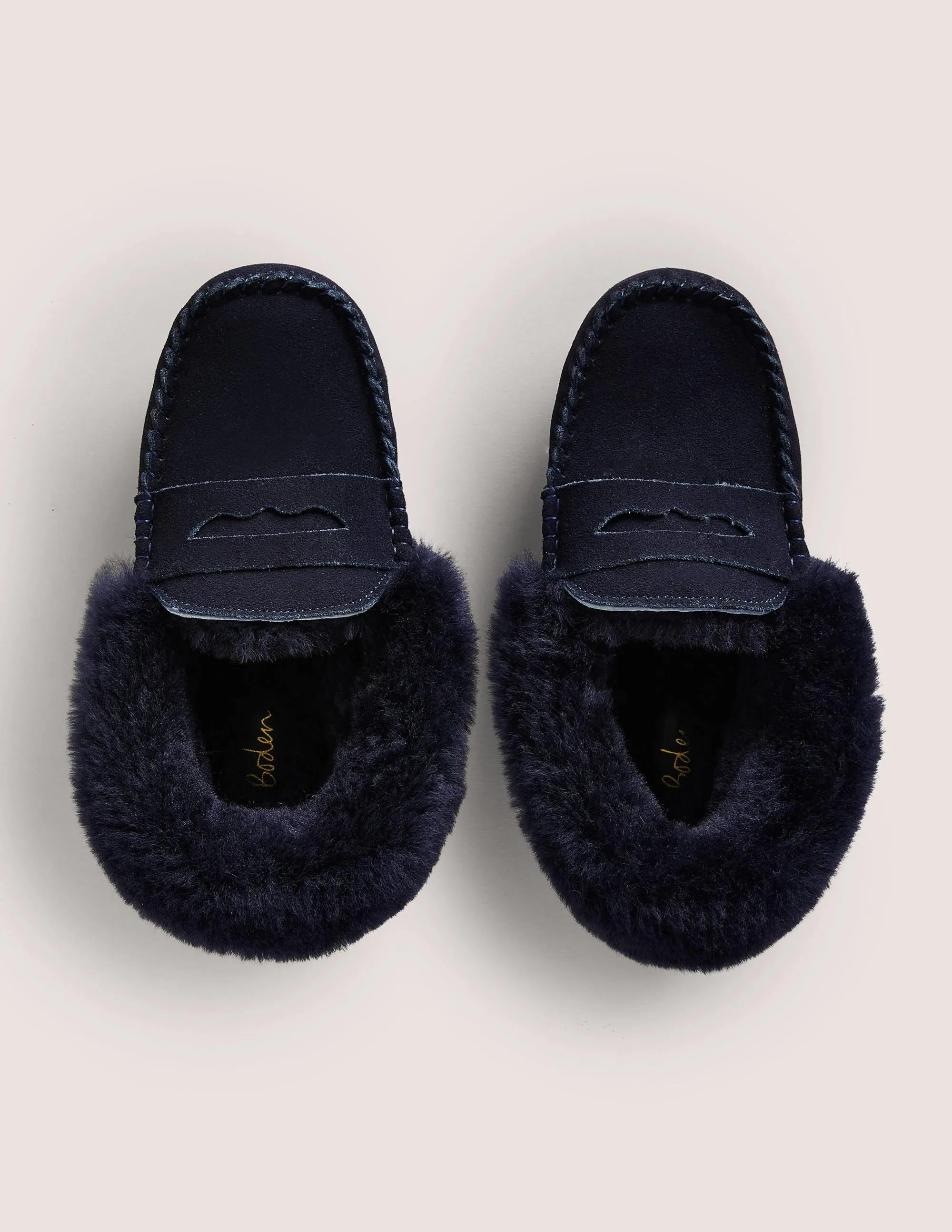 Moccasin Slippers-Navy Suede