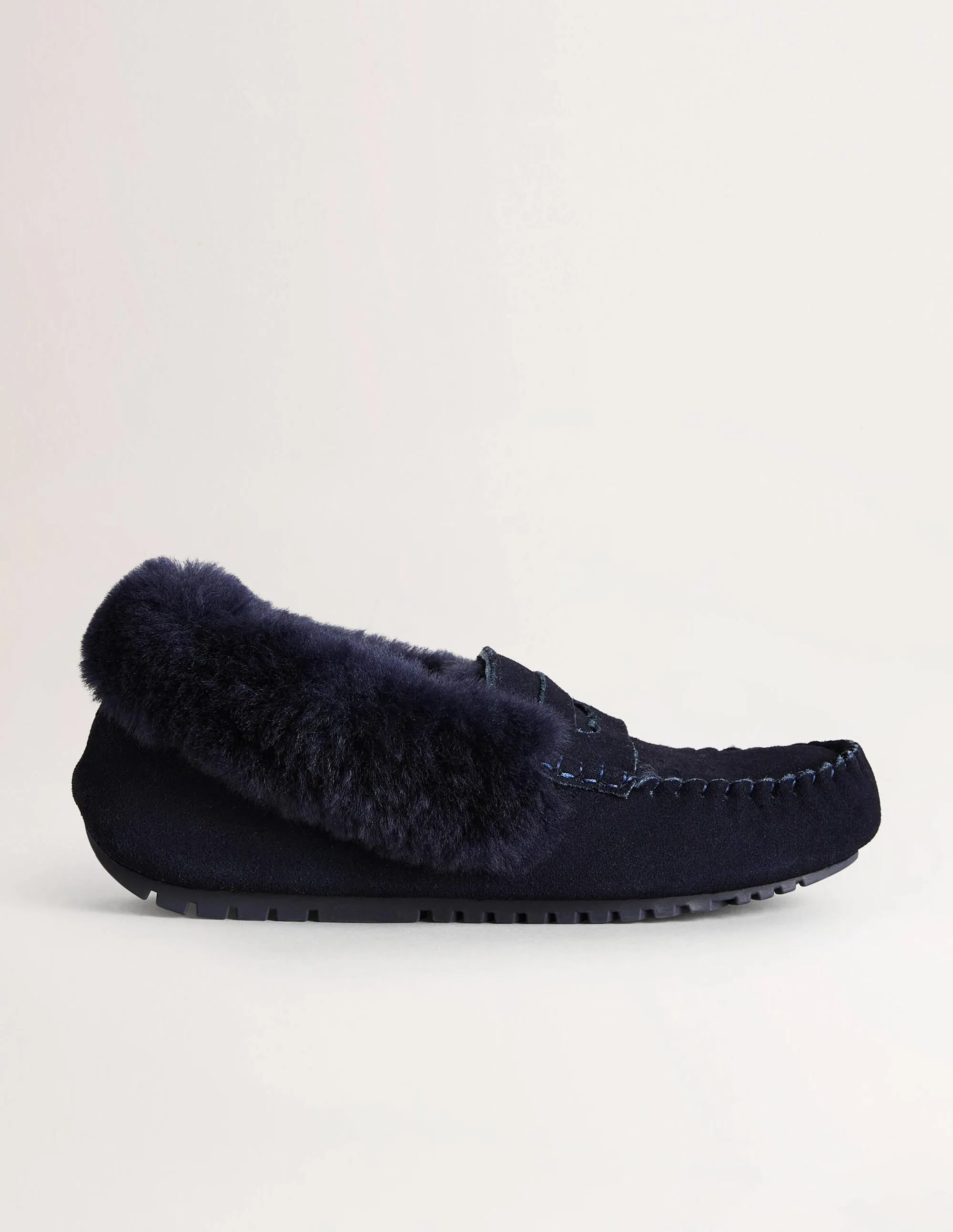Moccasin Slippers-Navy Suede