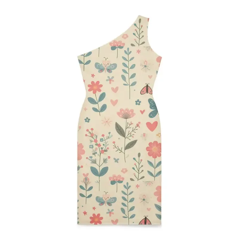 Pastel Floral Shoulder Dress Fitted Silhouette