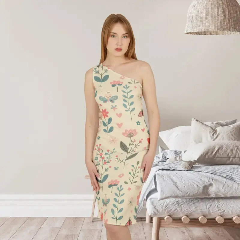 Pastel Floral Shoulder Dress Fitted Silhouette