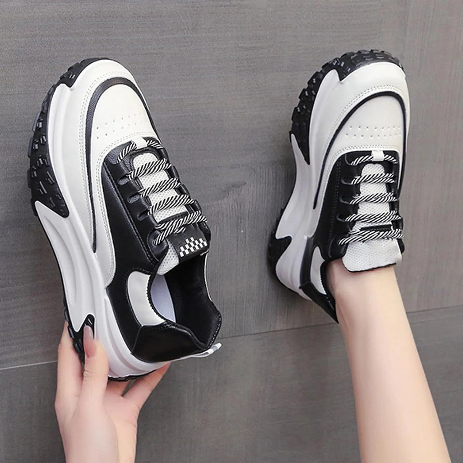 PURCHAWEE Colorblock Platform Sneakers for Women,Fashion Casual Lace Up Dad Sneakers Aesthetic Shoes Chunky Sneakers Walking Sneakers