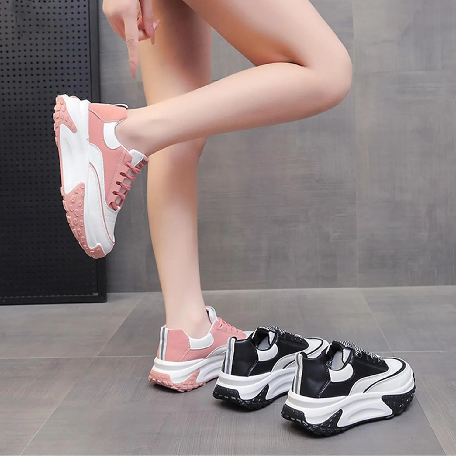 PURCHAWEE Colorblock Platform Sneakers for Women,Fashion Casual Lace Up Dad Sneakers Aesthetic Shoes Chunky Sneakers Walking Sneakers