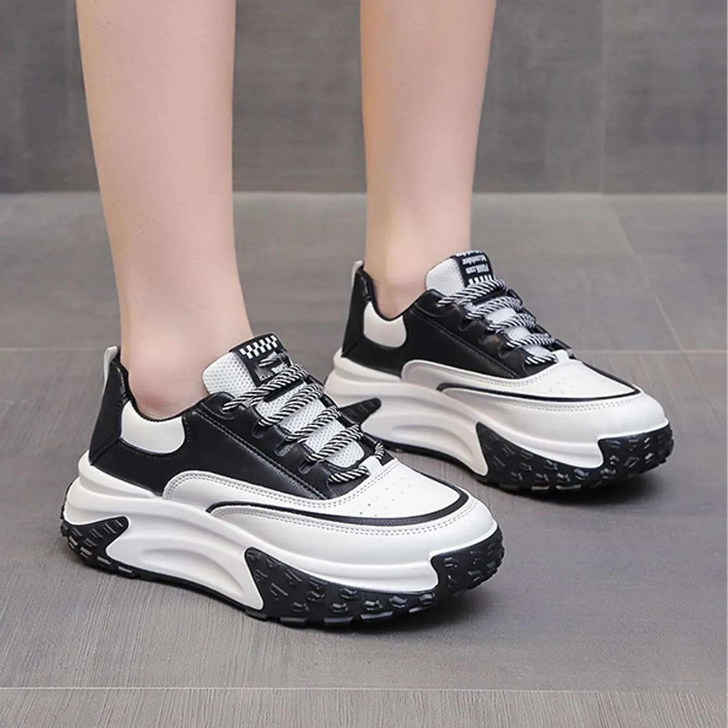 PURCHAWEE Colorblock Platform Sneakers for Women,Fashion Casual Lace Up Dad Sneakers Aesthetic Shoes Chunky Sneakers Walking Sneakers