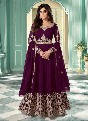 Purple Embroidered Shamita Shetty Georgette Anarkali Suit