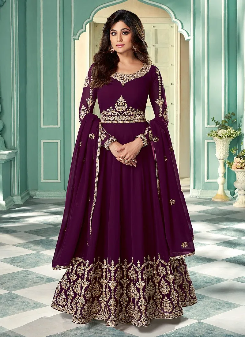 Purple Embroidered Shamita Shetty Georgette Anarkali Suit