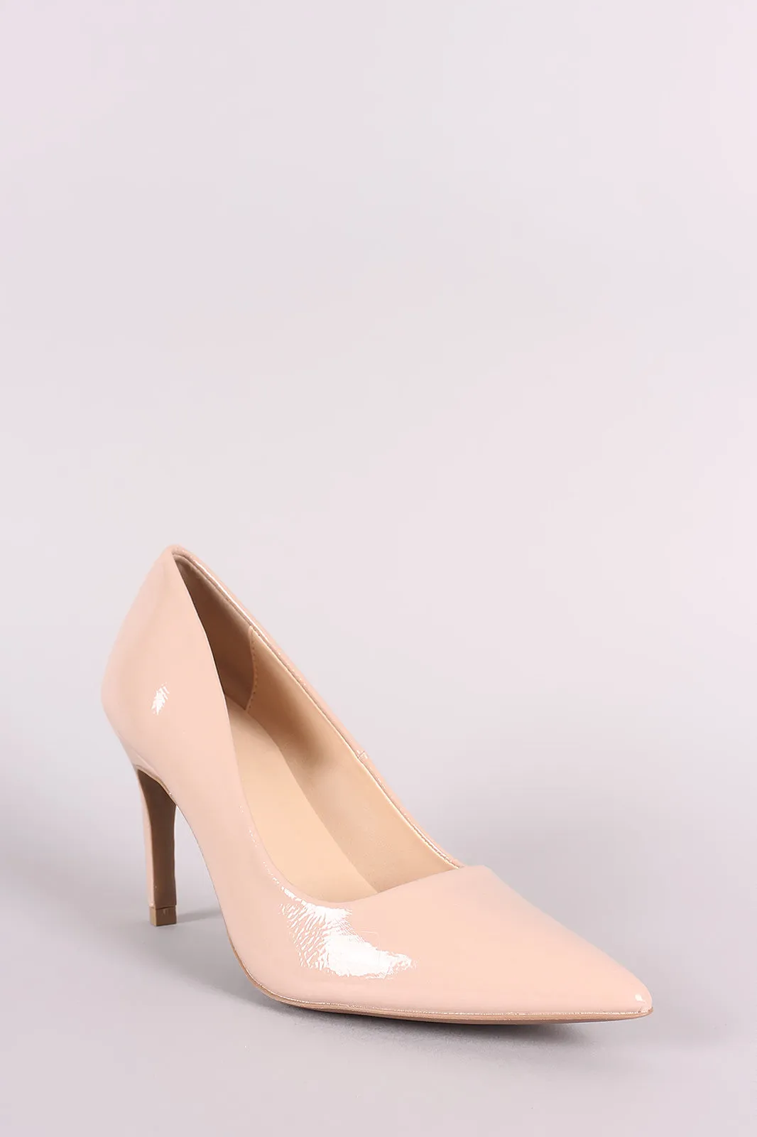 Qupid Crinkled Patent Pointy Toe Pump