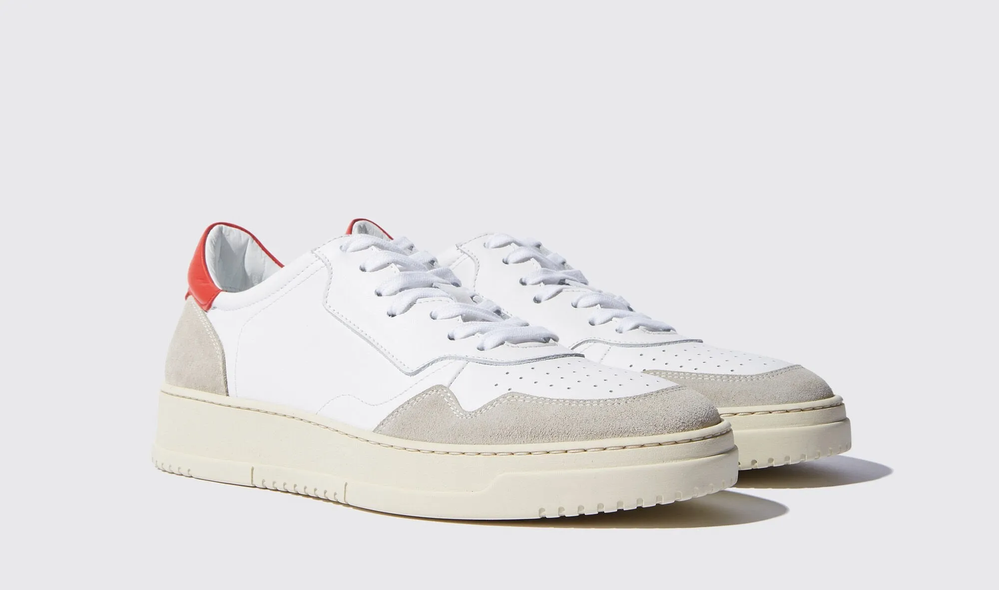 Red and White Leather and Grey Suede Carter Lace Up Sneakers - Summer 2024 Collection