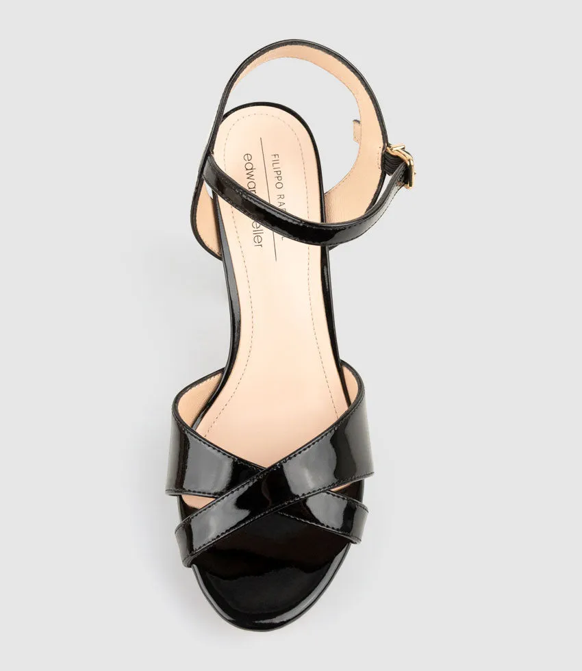 RENATA100 Crossover Platform Sandal in Black Patent