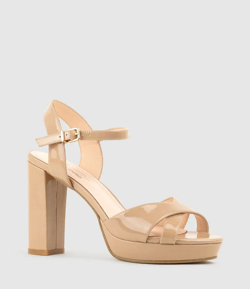 RENATA100 Crossover Platform Sandal in Nude Patent