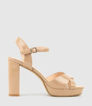 RENATA100 Crossover Platform Sandal in Nude Patent