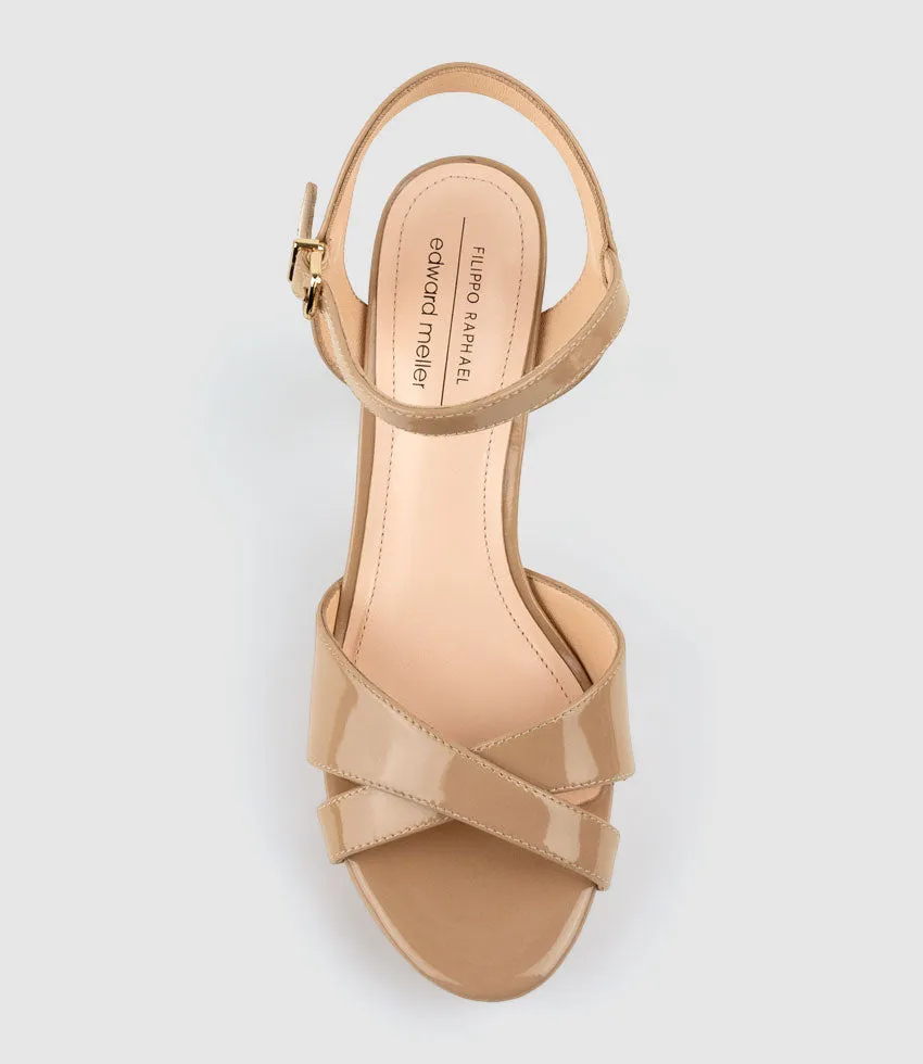 RENATA100 Crossover Platform Sandal in Nude Patent