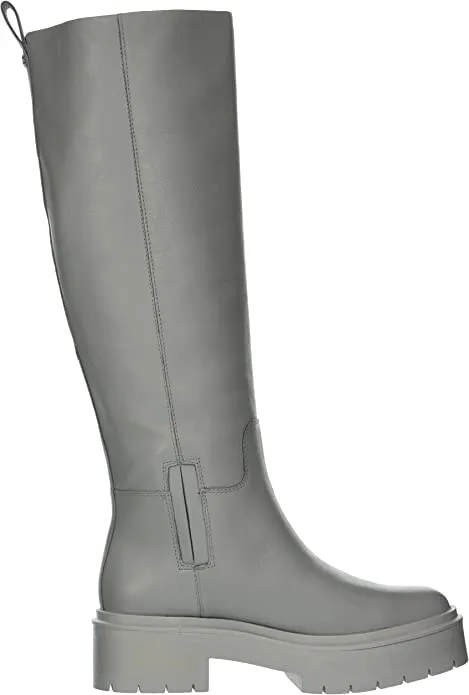 Sam Edelman Larina Pebble Grey Leather Chunky Lug Sole Knee High Riding Boots