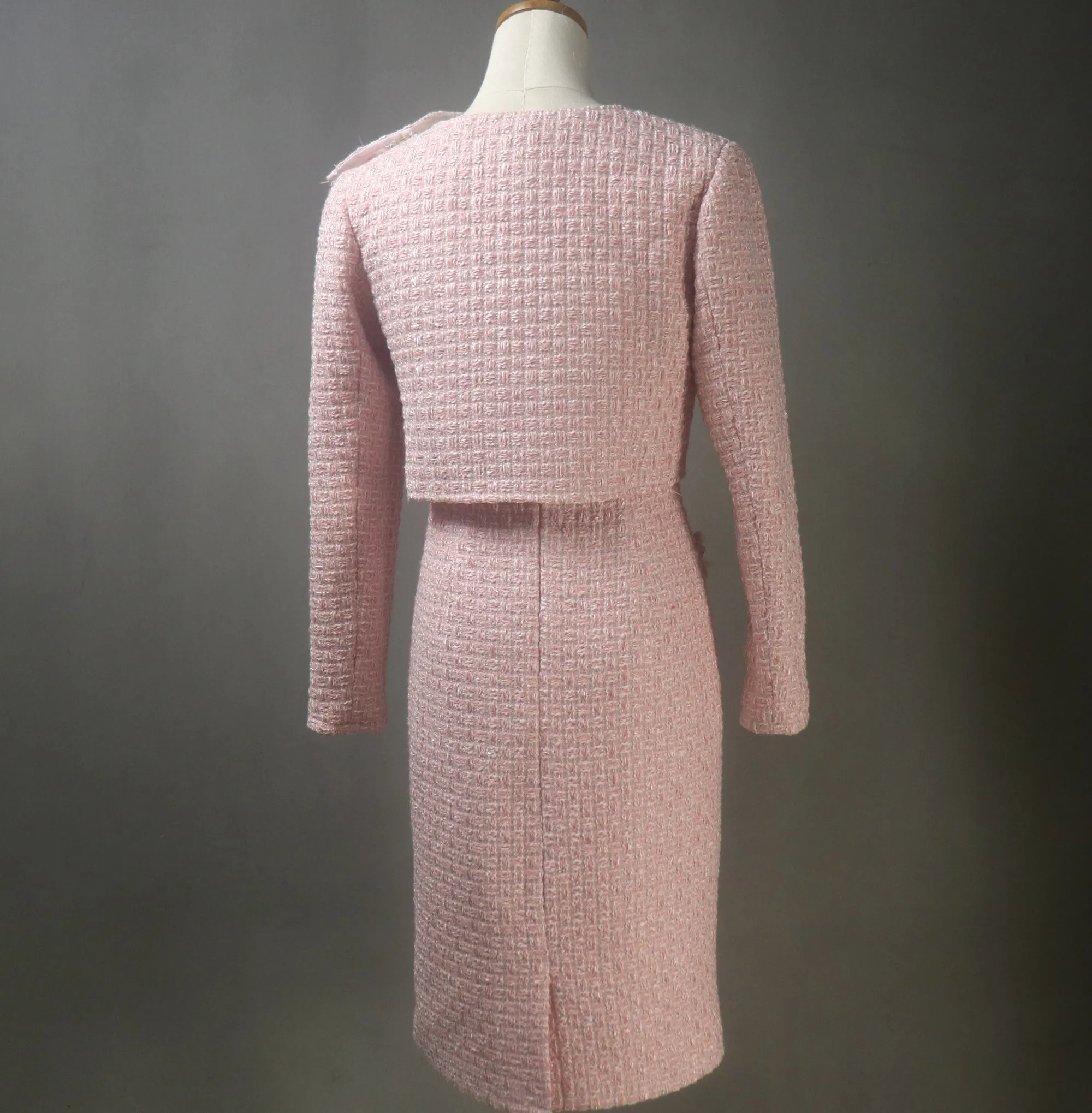Spring Summer Baby Pink Dress Suit  with Crop Jacket and a Big Bow