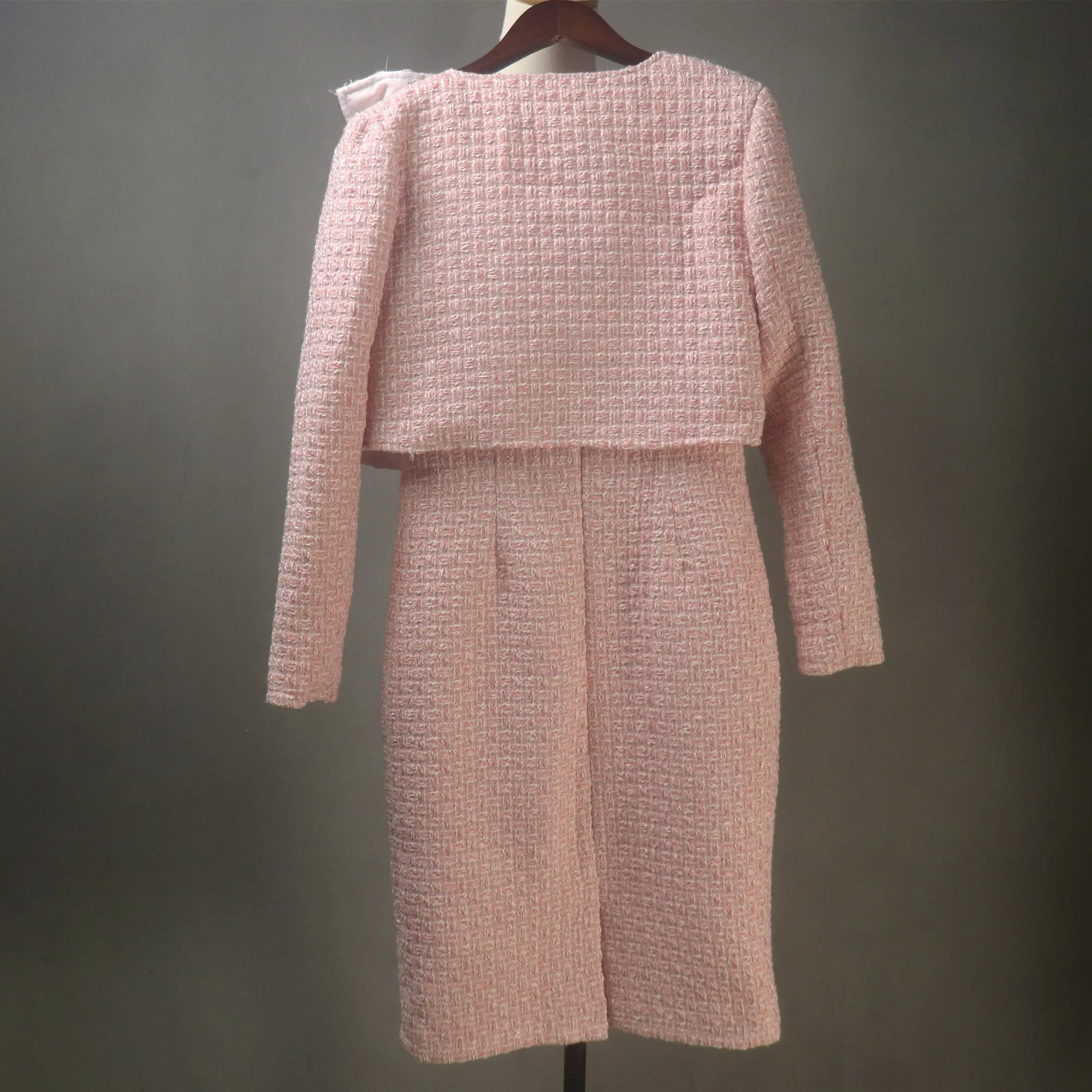 Spring Summer Baby Pink Dress Suit  with Crop Jacket and a Big Bow