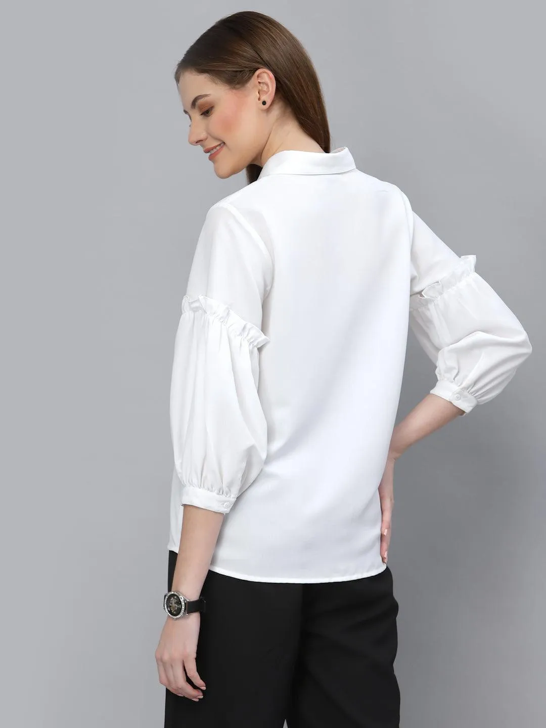 Style Quotient Women Solid White Polymoss Regular Formal Shirt