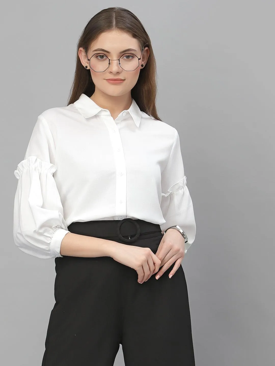 Style Quotient Women Solid White Polymoss Regular Formal Shirt