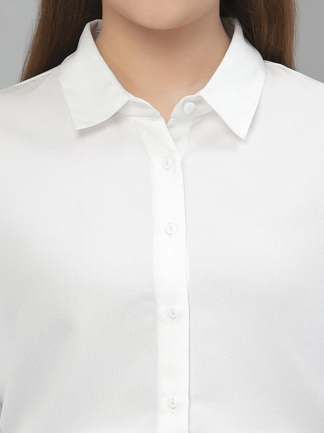 Style Quotient Women Solid White Polymoss Regular Formal Shirt