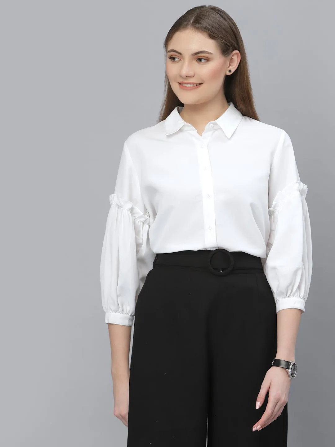 Style Quotient Women Solid White Polymoss Regular Formal Shirt